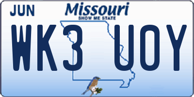 MO license plate WK3U0Y