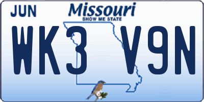 MO license plate WK3V9N