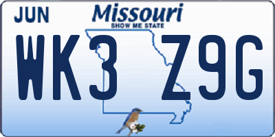 MO license plate WK3Z9G