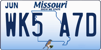 MO license plate WK5A7D