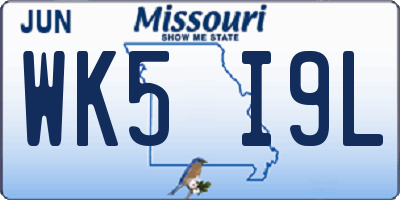 MO license plate WK5I9L