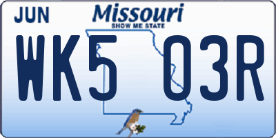 MO license plate WK5O3R