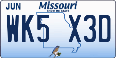 MO license plate WK5X3D