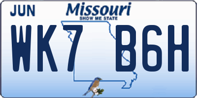 MO license plate WK7B6H