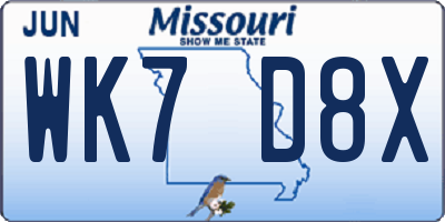 MO license plate WK7D8X