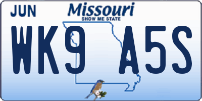 MO license plate WK9A5S