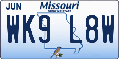 MO license plate WK9L8W
