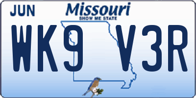 MO license plate WK9V3R