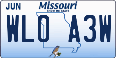 MO license plate WL0A3W