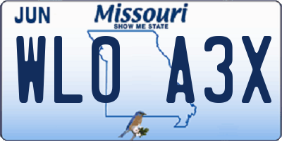 MO license plate WL0A3X
