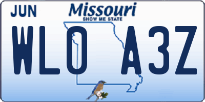 MO license plate WL0A3Z