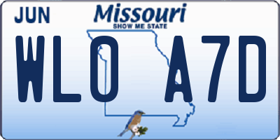 MO license plate WL0A7D
