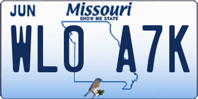 MO license plate WL0A7K