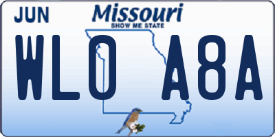 MO license plate WL0A8A