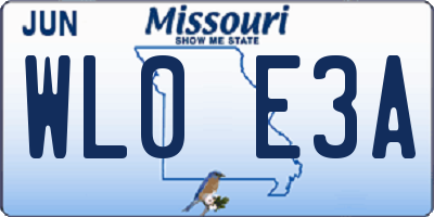 MO license plate WL0E3A
