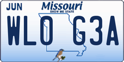 MO license plate WL0G3A