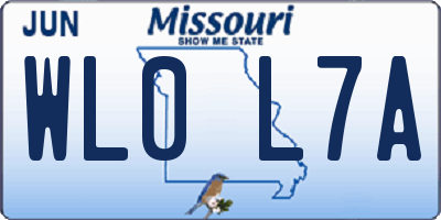 MO license plate WL0L7A