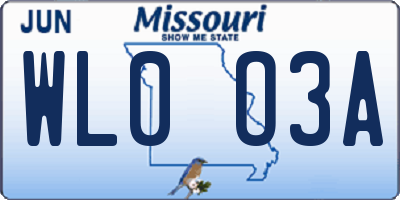 MO license plate WL0O3A