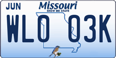 MO license plate WL0O3K