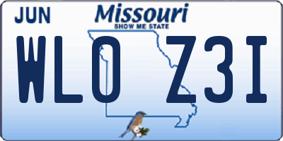 MO license plate WL0Z3I