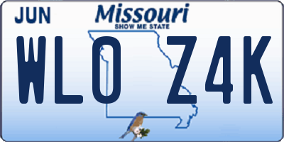 MO license plate WL0Z4K
