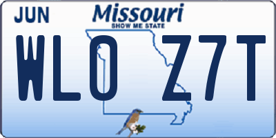 MO license plate WL0Z7T
