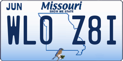 MO license plate WL0Z8I