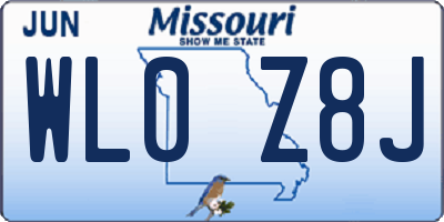 MO license plate WL0Z8J