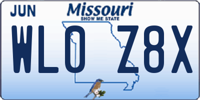 MO license plate WL0Z8X