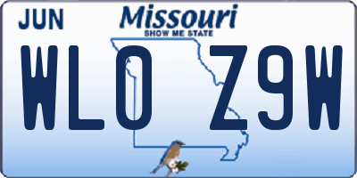 MO license plate WL0Z9W