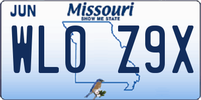 MO license plate WL0Z9X