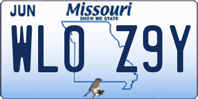 MO license plate WL0Z9Y