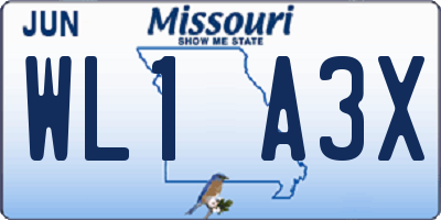 MO license plate WL1A3X