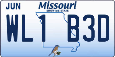 MO license plate WL1B3D