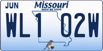 MO license plate WL1O2W