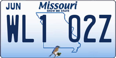 MO license plate WL1O2Z
