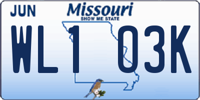 MO license plate WL1O3K