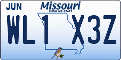 MO license plate WL1X3Z