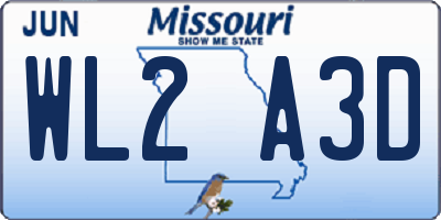 MO license plate WL2A3D