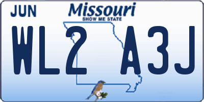 MO license plate WL2A3J