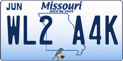 MO license plate WL2A4K
