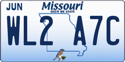 MO license plate WL2A7C