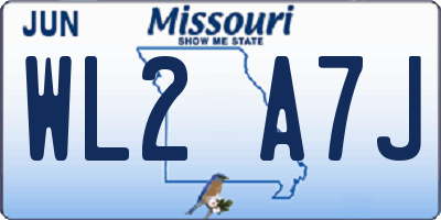 MO license plate WL2A7J