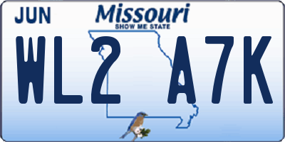 MO license plate WL2A7K
