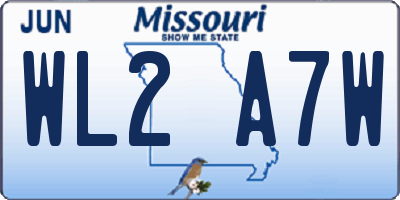 MO license plate WL2A7W