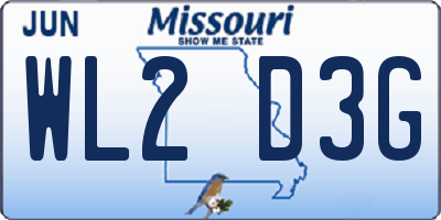 MO license plate WL2D3G