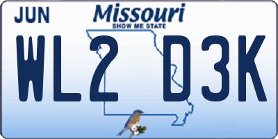 MO license plate WL2D3K