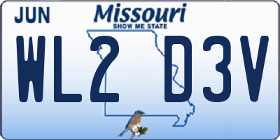 MO license plate WL2D3V