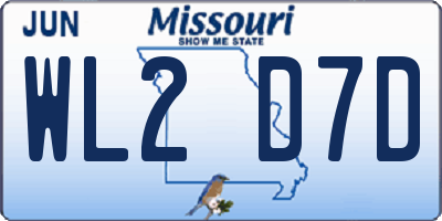 MO license plate WL2D7D