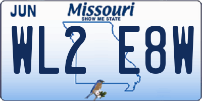 MO license plate WL2E8W